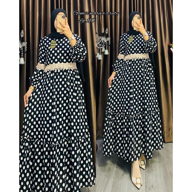 (BISA COD) GAMIS RENDA SWAROVSKI PREMIUM, MODEL TANGAN BALON, bahan ceruty plus furing asli cantik &