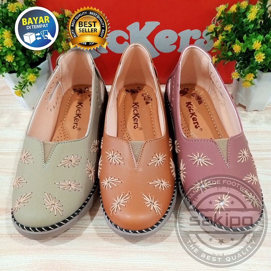 PROMO 12.12 BIRTHDAY SALE SEPATU WANITA DEWASA REMAJA FLAT KICKERS MOTIF SULAM BUNGA TERBARU TERMURAH / SAKIPO