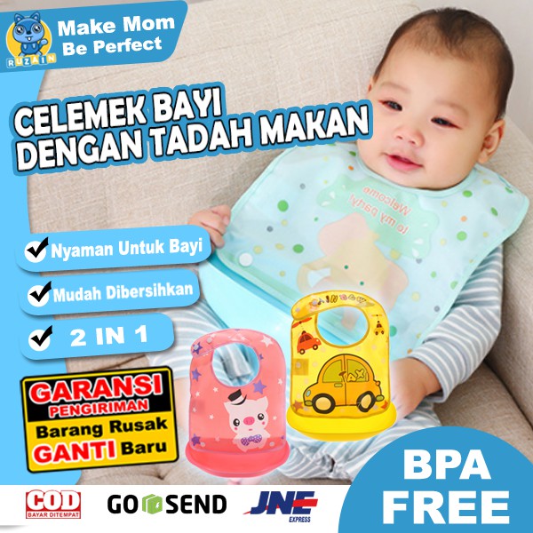 Slabber Makan Anak EVA Import | Celemek Bayi dengan Tadah Makan | Ruzain Mall