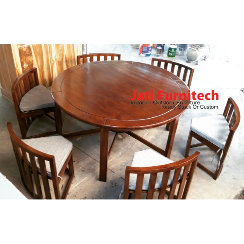 Set Meja Makan Minimalis Kayu Jati + Bantalan Kursi // JATIFURNITECH