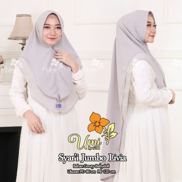 Hijab|Jilbab Instan Khimar 2 Layer Ceruty Babydoll Original By GJM Hijab Khimar Livia Jumbo