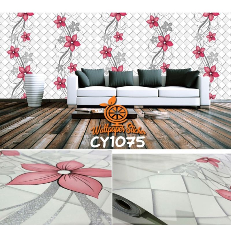 Wallpaper Sticker Dinding motif Bunga merah motif cy1075