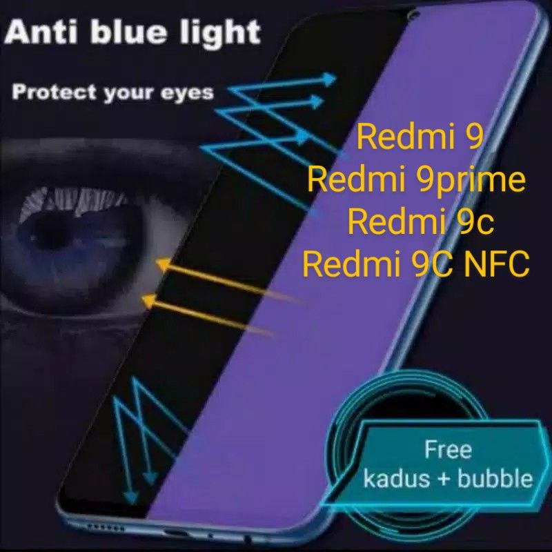 Redmi 9 9prime 9C Prime C NFC Antigores Blue Tempered Glass Screen Guard protector TG Antiblue Light