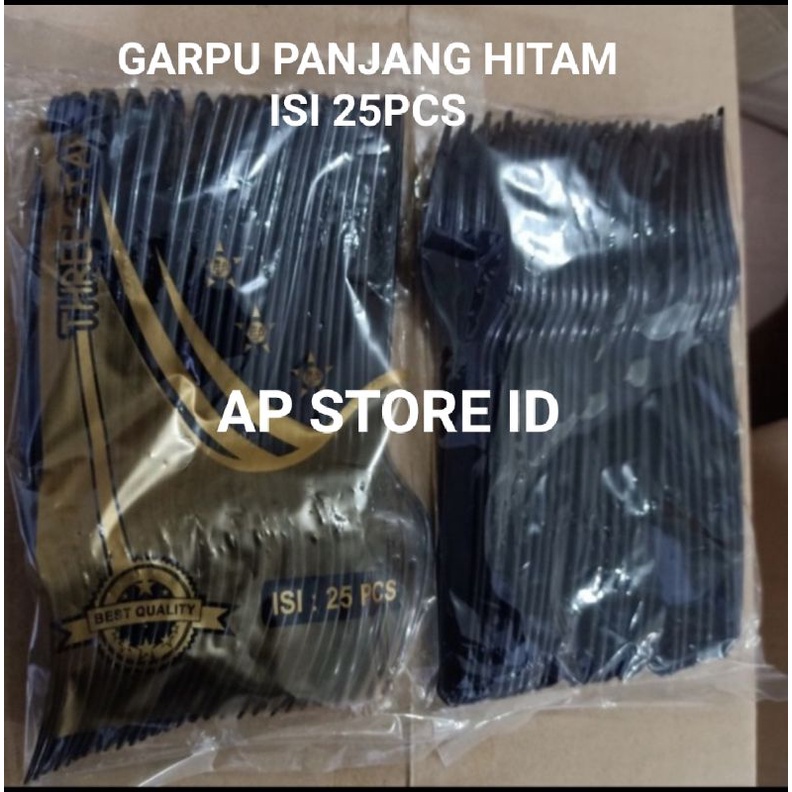 isi 25pcs sendok panjang hitam / Garpu panjang hitam 3star