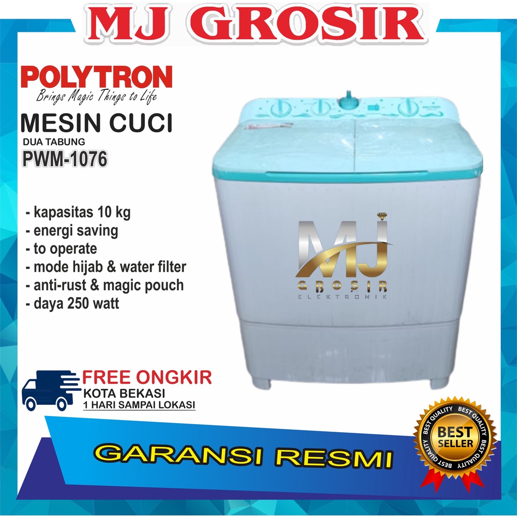 MESIN CUCI POLYTRON PWM 1076 B / PWM 1082 B 10KG 2 TABUNG