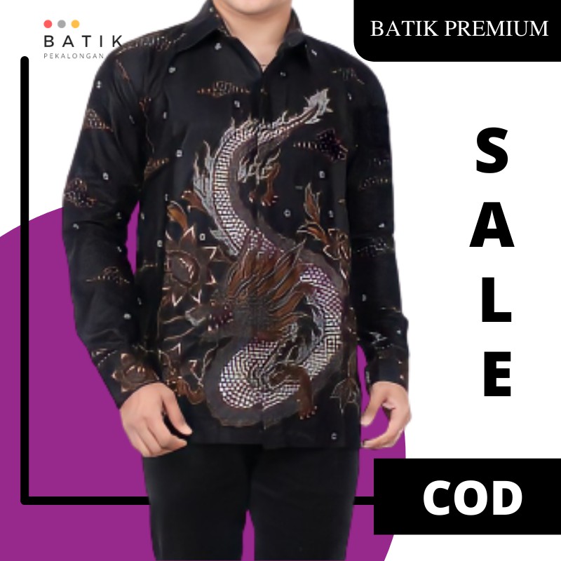 Kemeja Batik Pria Lengan Panjang Black Liong
