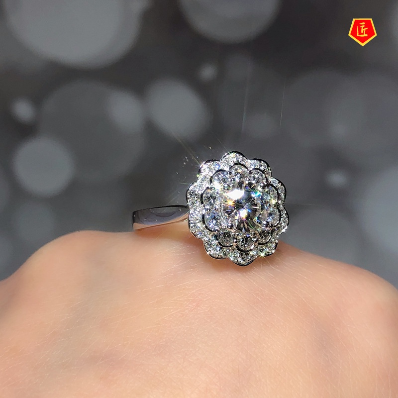 [Ready Stock]Double Layer Flower 1 Karat Moissanite Ring