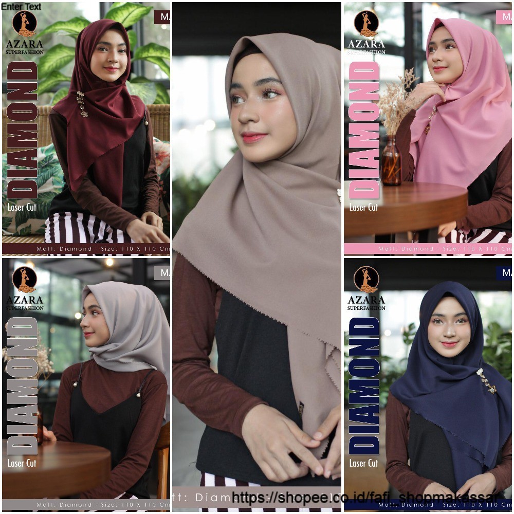 [Beli 3 Free Pentul] AZAHRA AZARA ORIGINAL LASER CUT POLOS DIAMOND /HIJAB/JILBAB SEGIEMPAT/COD READY