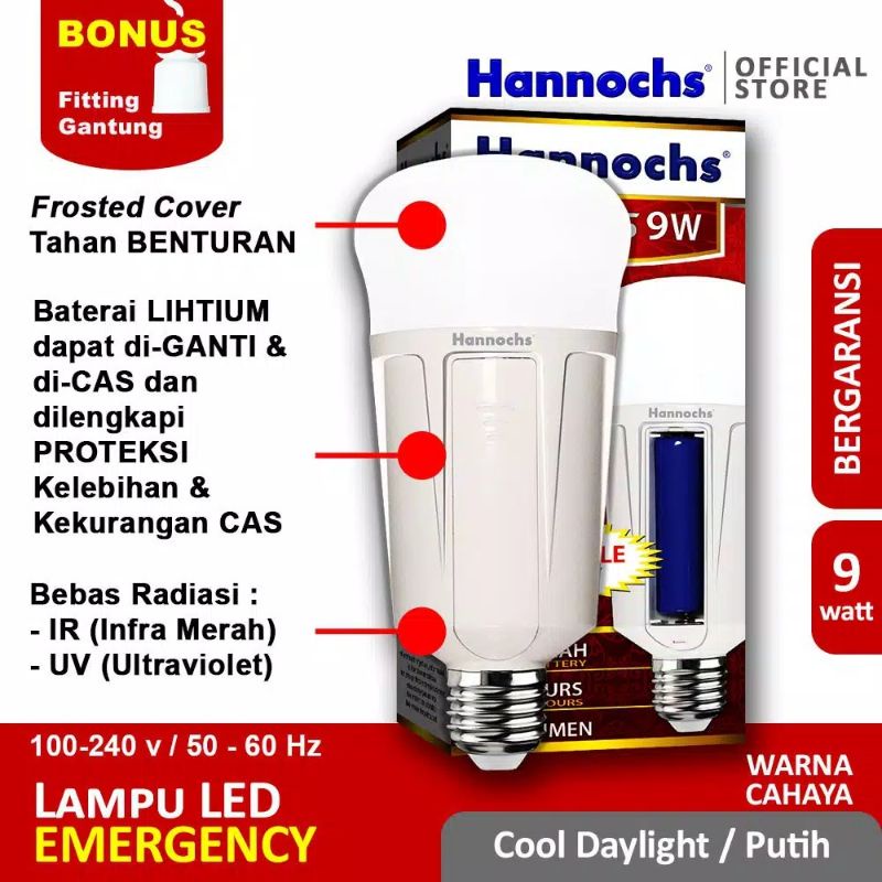 Lampu Emergency Hannoch LED 9 watt Genius AC/DC