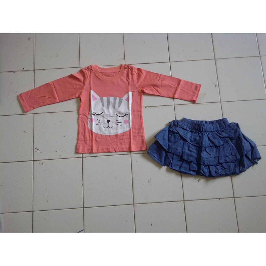 fashion anak setelan rok denim atasan lengan panjang JB 32 J