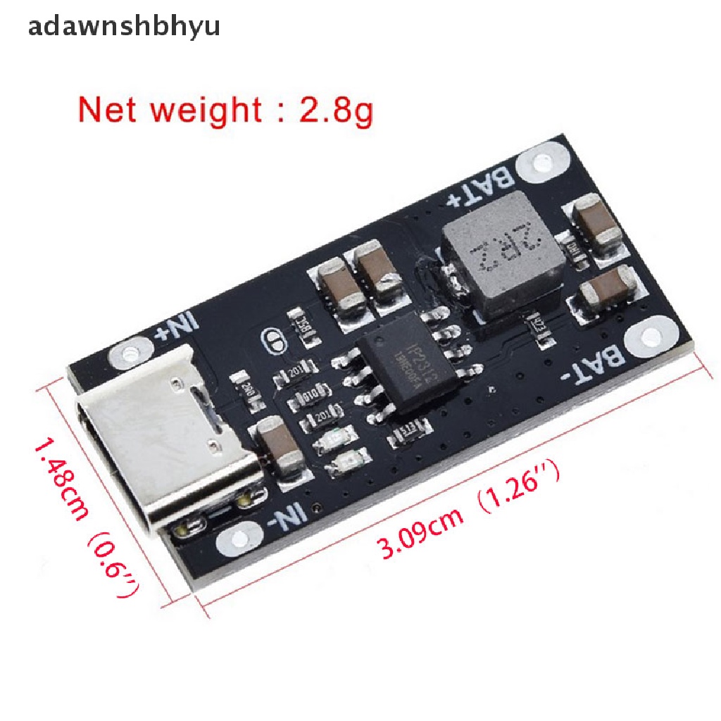 Adawnshbhyu Type-C USB 5V 3A 3.7V 18650papan Pengisian Baterai Lithium Li-ion Charger Modul