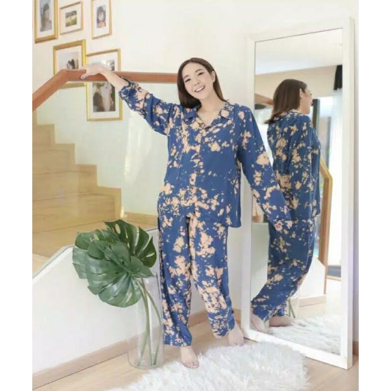 PROMO!!! PIYAMA RAYON TIE DYE MARBEL SETELAN GISELLE