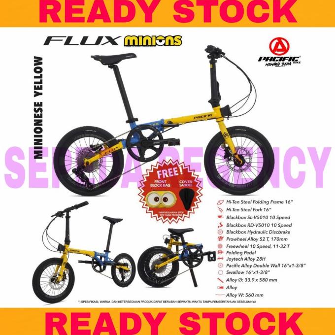 Sepeda Lipat PACIFIC FLUX MINION 16 Inch 10 Speed Rem Hidrolik - Bonus