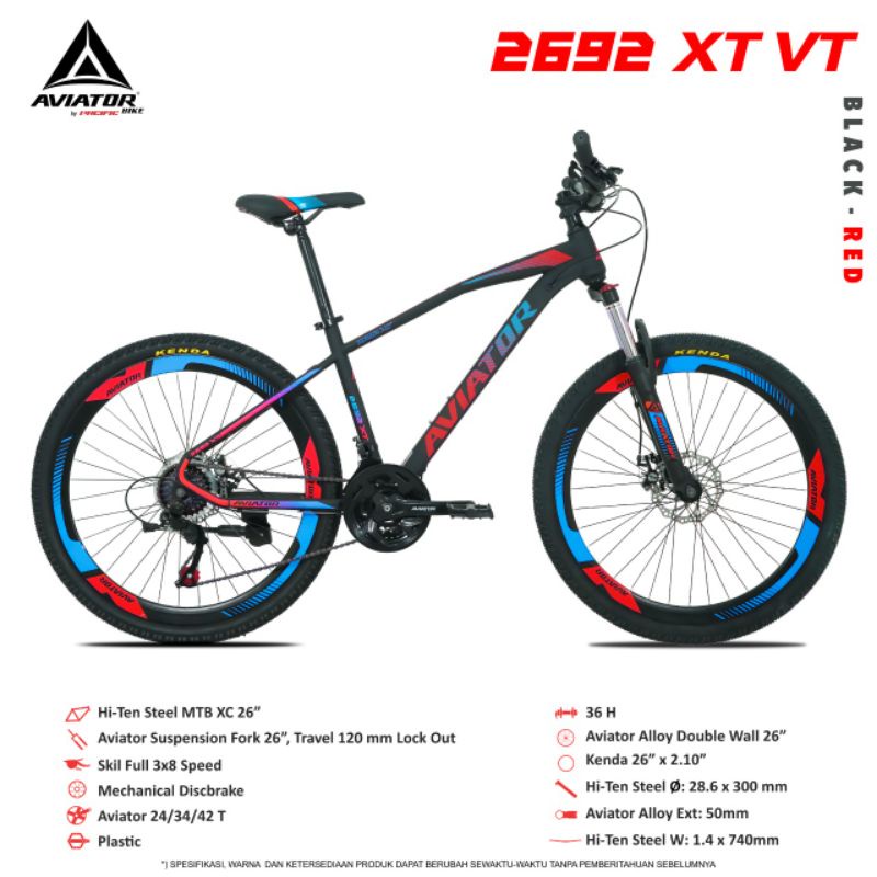 sepeda gunung/MTB/Aviator 26inch 2692 XT Velg Tinggi