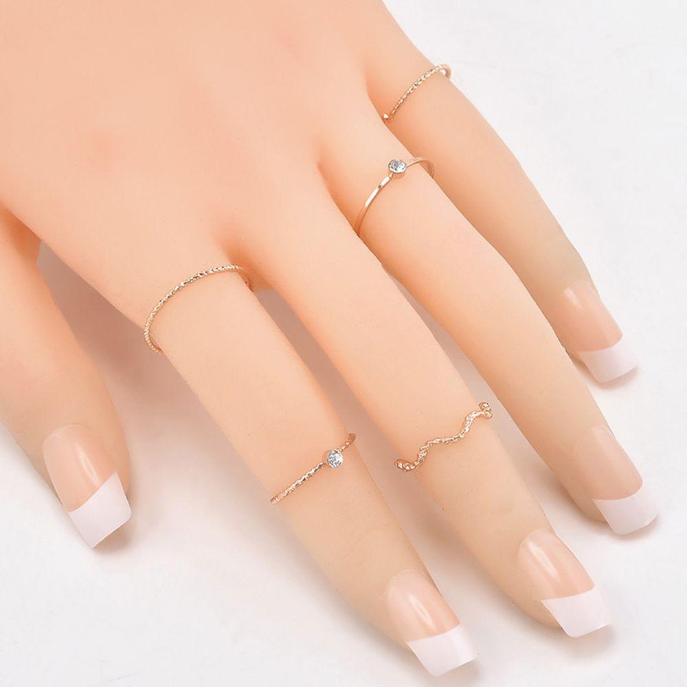 Needway 5 Pcs Lucu Chic Gaya Terang Kristal Berlian Imitasi Midi Knuckle Finger Joint Rings Wanita Cincin Set Fashion Gelombang Punk Berlapis Emas Cincin Tipis