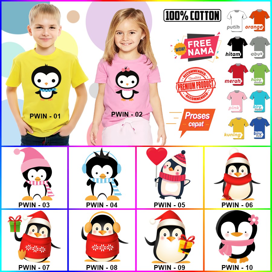 Baju Kaos ANAK DAN DEWASA PENGUIN / PINGUIN COUPLE (FREE NAMA)