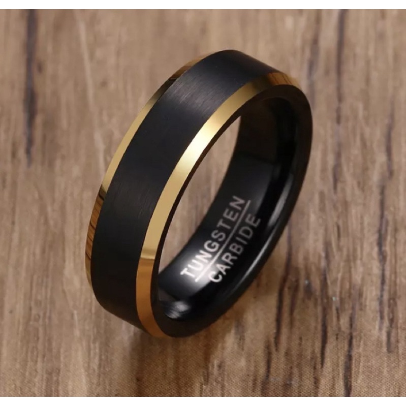 Cincin Tungsten Carbide Pertunangan Pernikahan Black IP Gold Plating Premium Original