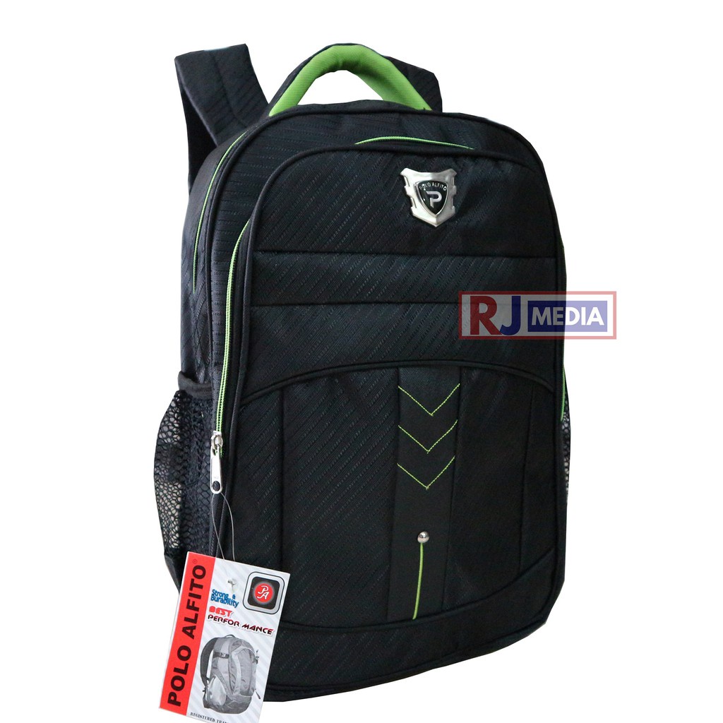 [COD] Tas Ransel Laptop Polo Alfito Original Hitam Backpack Sekolah SD SMP SMA Ukuran Compact Tas Sekolah Murah Laptop In Bonus Raincover