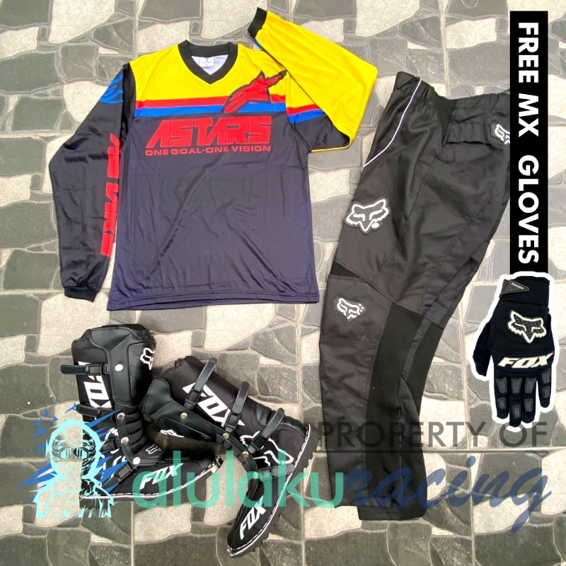 Jersey, Celana, Sarung Tangan &amp; Sepatu Fullprint with Protectors Fullset MX Trail Motocross - Paket Bundling ASCTFG040101-F41