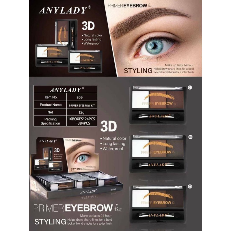 Primer Eyebrow Palette 3 warna - Anylady