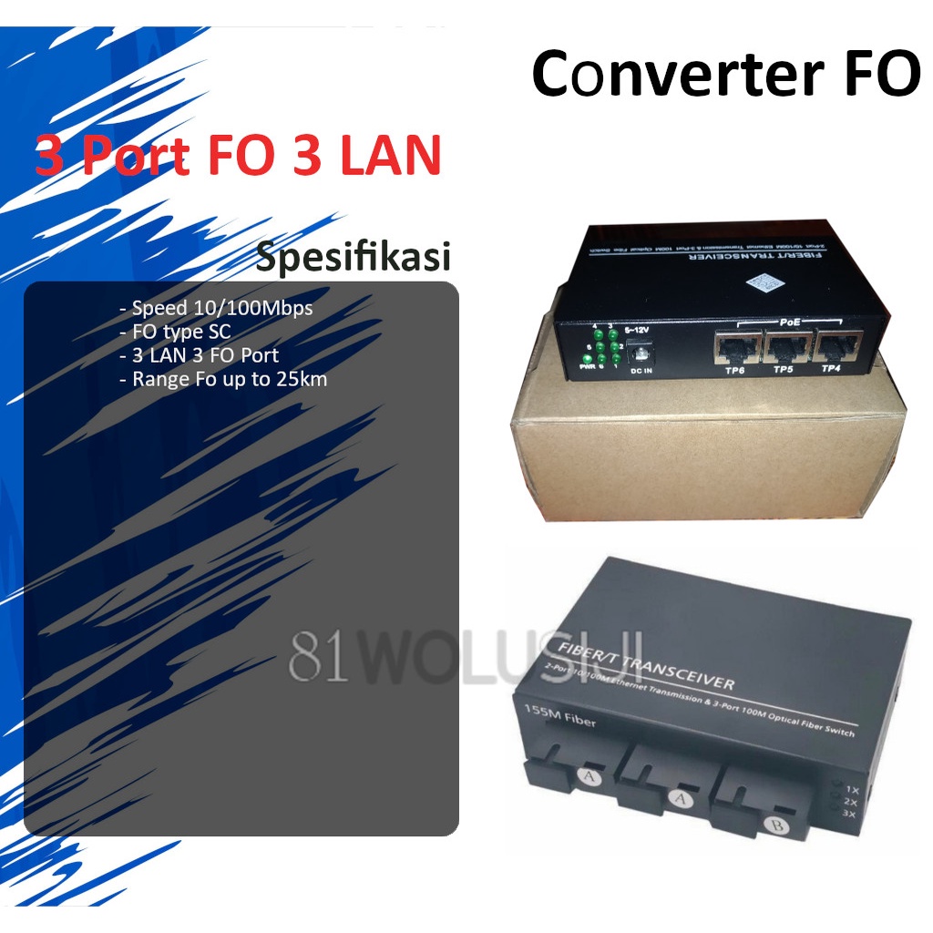 Converter 3 Port FO 3 Port LAN 10/100Mbps Base Fast Ethernet Fiber Optic