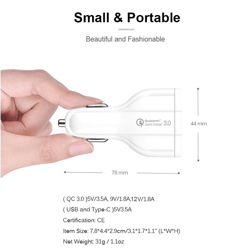 COD Garansi Car Charger Fast Charger PD 18W Type C Small Rocket 3 USB Quick Charge 3.0