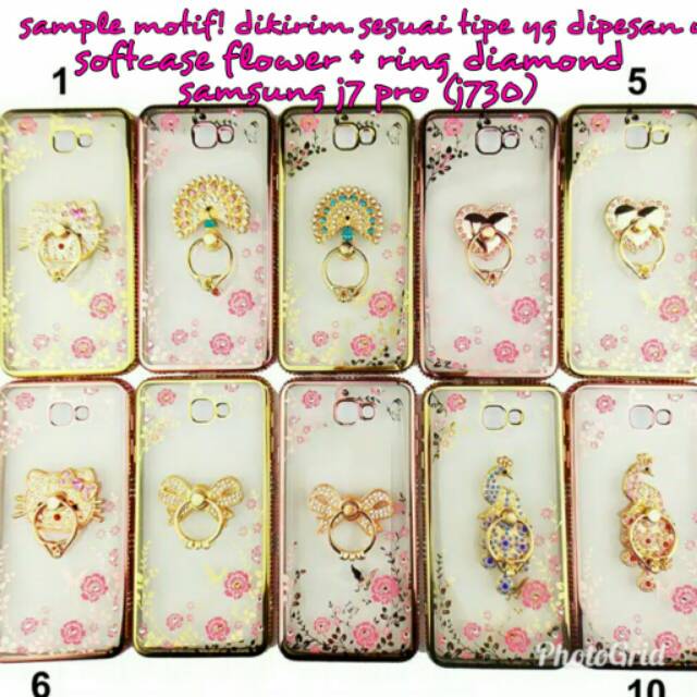 Softcase flower + ring diamond samsung j7 pro