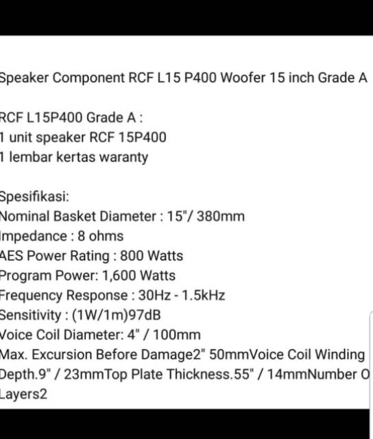 SPEAKER RCF LF15P400 LF15 P400 15 inch mid low speaker component