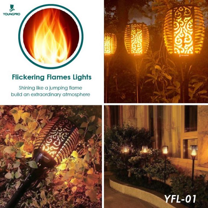 Spesial Youngpro Yfl-01 Lampu Obor Dekorasi Taman Solar Flame Light 33Led - Black Diskon