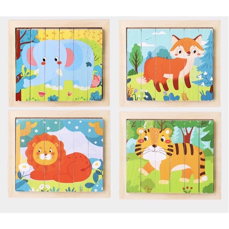 wooden block 4 side puzzle jingsaw balok kayu 4 sisi