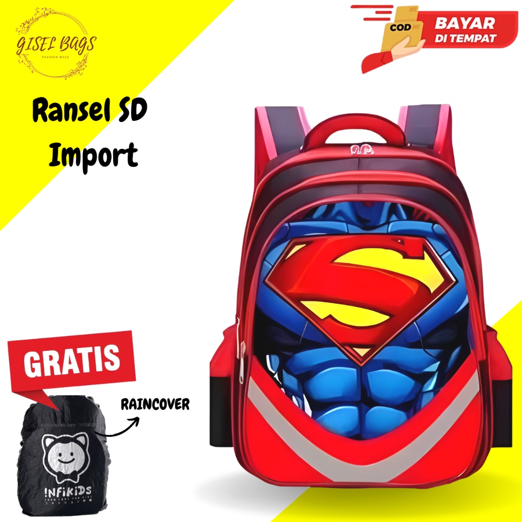 Gisel Bags Tas Sekolah anak laki laki sd karakter super hero Tas Import bahan tebel