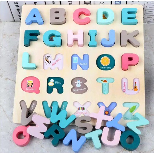 Ohye Chunky Puzzle Pastel Puzzle Alphabet Puzzle Angka Puzzle Alfabet Wooden Puzzle Anak Puzzle Kayu Jigsaw Puzzle 3D Mainan Edukasi Anak