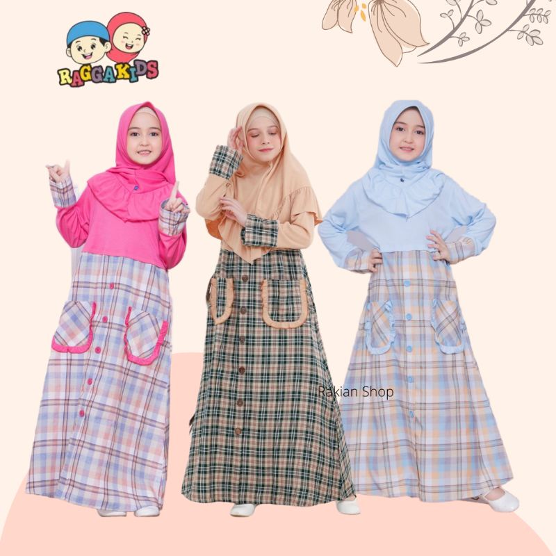Gamis Anak dan Remaja Muslim Perempuan Ragga Kids Motif Kotak RG 49