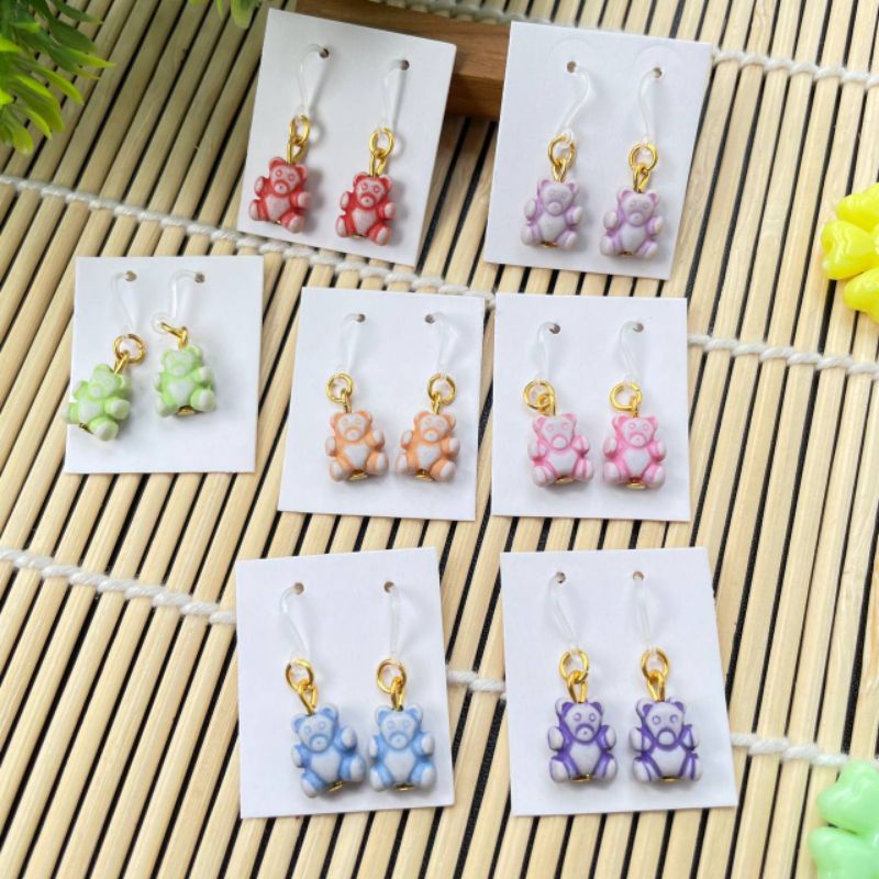 HANDMADE ANTING ANAK/DEWASA KAITAN PLASTIK MOTIF BEAR XS (HARGA 3PASANG)