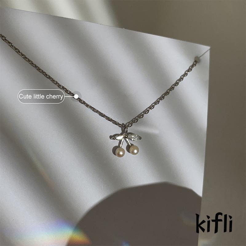 Kalung Rantai Klavikula Hias Mutiara Cherry Untuk Wanita