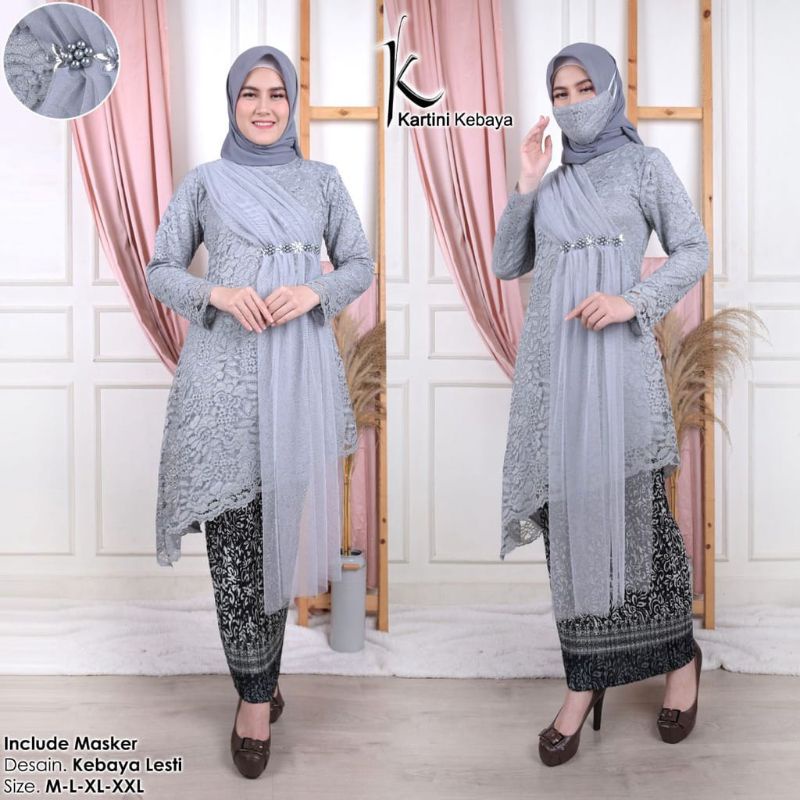 KEBAYA LESTI KEJORA/KEBAYA BROKAT LESTI TERBARu 100% BRAND ORIGINAL-Abu