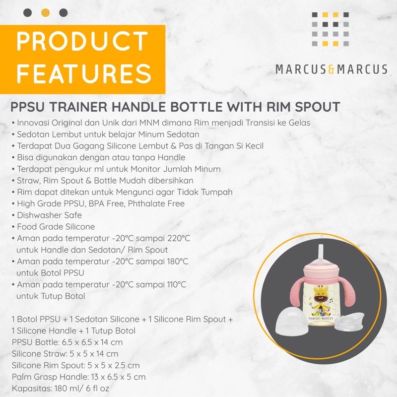 MARCUS &amp; MARCUS TRANSITION TRAINER BOTTLE RIM SPOUT SET - botol minum bayi dan anak