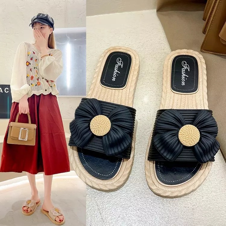 Sandal Slop Wanita Motif Pita Sandal Fashion Ala Korea Import Real Pict Tmall88