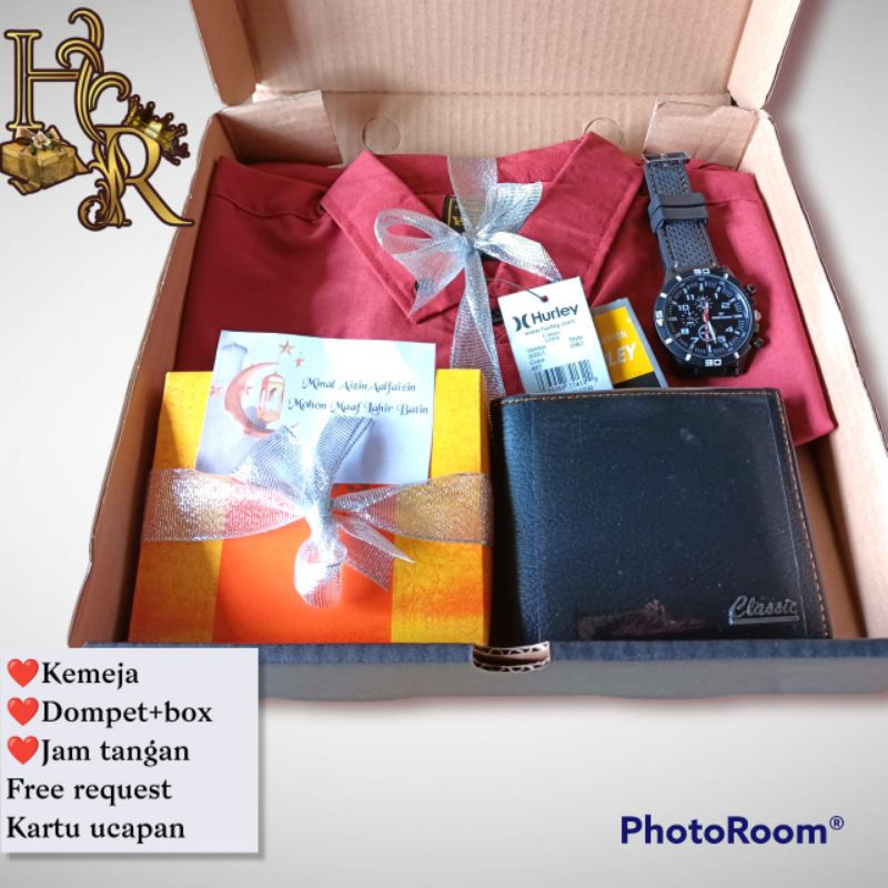 

Hampers Lebaran, Gift box kemeja dan dompet,parsel lebaran,kado ulang tahun pria