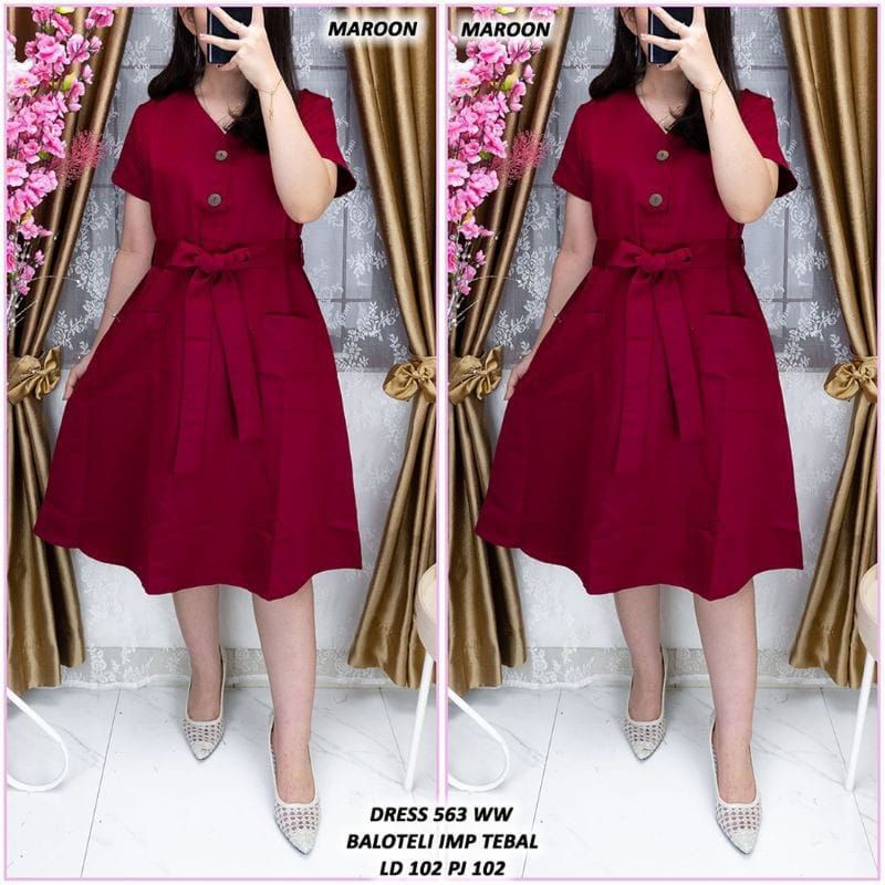 Dress tunik terusan murah kekinian merah hitam rosaline button keren bow best seller menyusui rossy