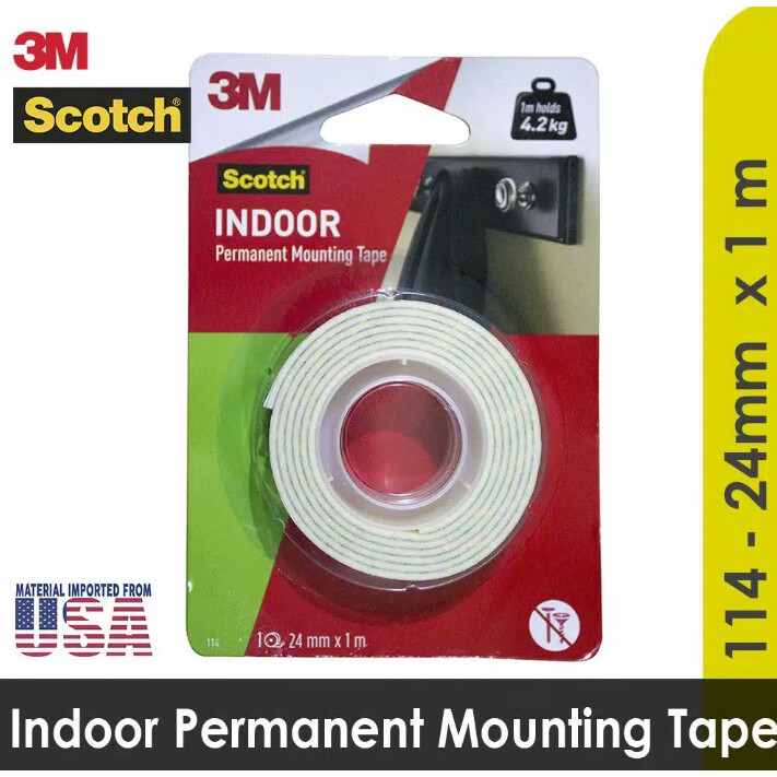 

Indoor Permanent Mounting Double Tape 24 mm x 1 m 3M SCOTCH 114