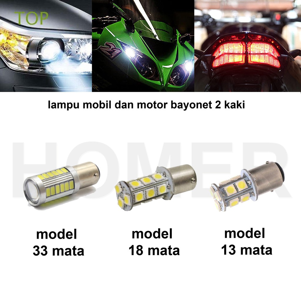 Jual Lampu Led Rem Stop Bayonet 2 Kaki Motor Mobil 13 18 33 Mata