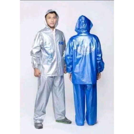 jas hujan tribal ibex biru silver