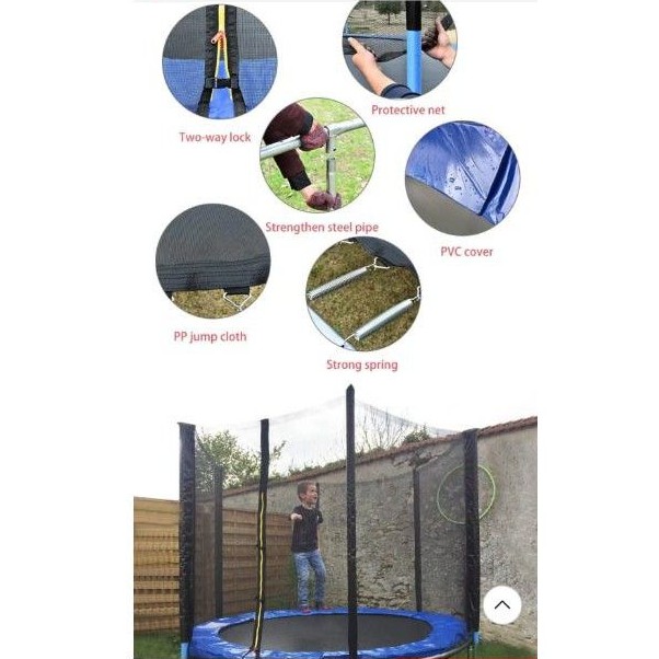 Trampoline 6feet (1.8m) 8feet (2.4m) Trampolin with Safety Net Sport Kids Adult T200cm mainan anak dan dewasa Torpedoline Kualitas premium