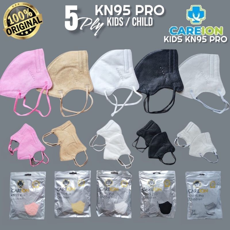 MASKER ANAK KN95 PRO HYBIRD CAREION 1PAK / DUCKBILL CAREION HYBIRD POLOS EMBOSS 5PLY 4-12 TH