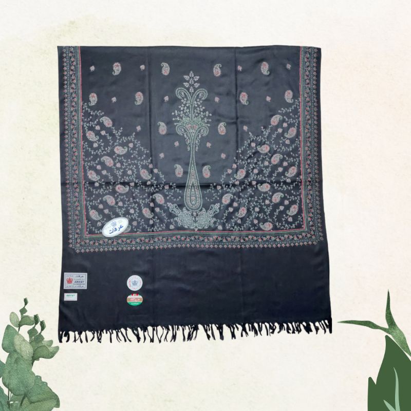 Sorban Kashmiri Print Motif Bordir Hitam / Sorban Sablon India Hitam