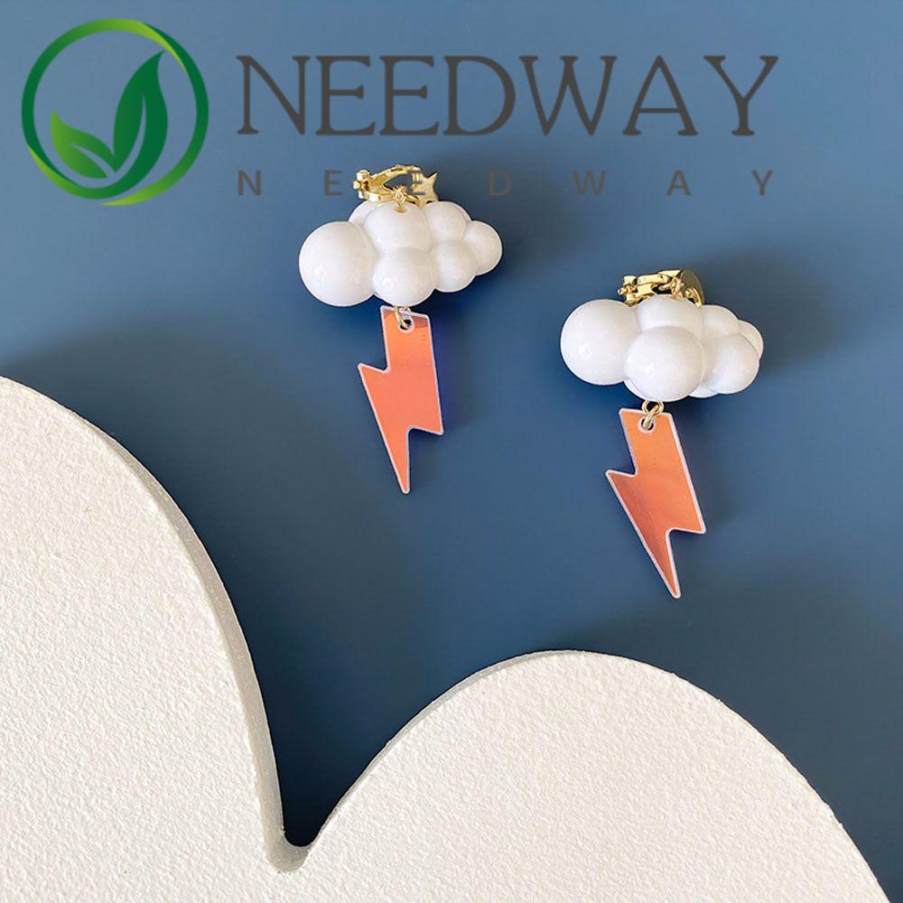 Needway  Gift Cloud Dangle Earrings Trendy Ear Studs Clip Earrings White Women Girls Korean Cute Sweet Lovely Simple Cartoon Pendant Ear Clip