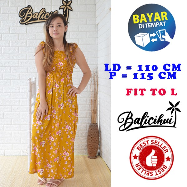 Balicihui Dress Kerut Panjang Dress kasual Dress panjang Wanita