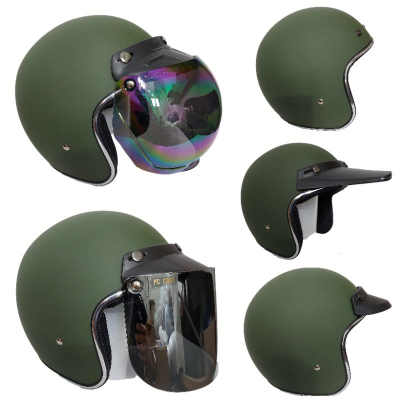 Helm Bogo Polos Full Leher Retro GHM Army Dof List Croom