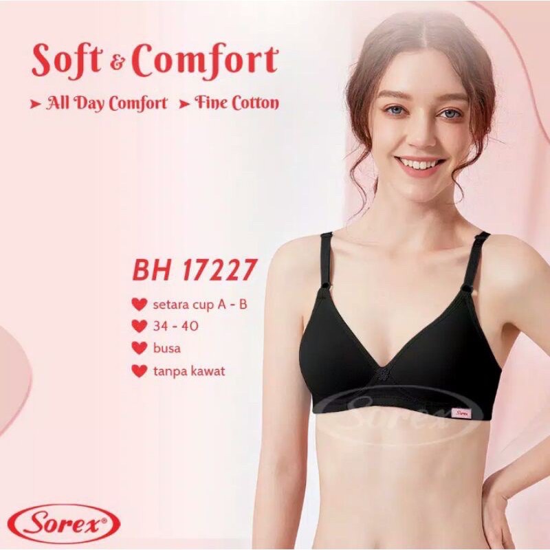 Bra BH Sorex 17227 Tanpa Kawat Busa Tipis CUP B UK 34-40